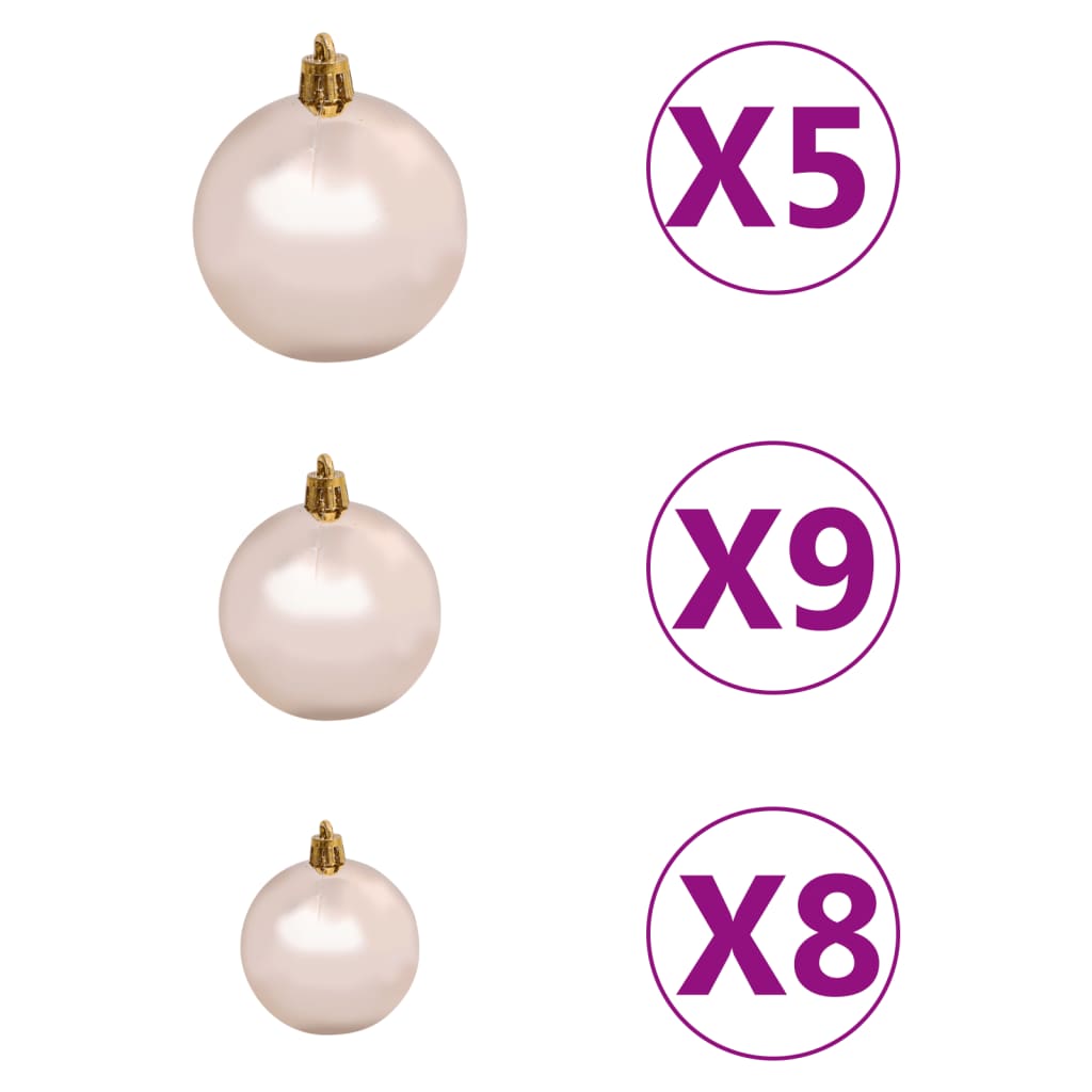 vidaXL Ziemassvētku bumbu komplekts, 61 gab., 150 LED, zeltaini rozā