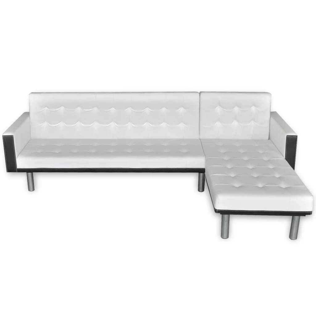 vidaXL stūra dīvāns, L-forma, balta mākslīgā āda