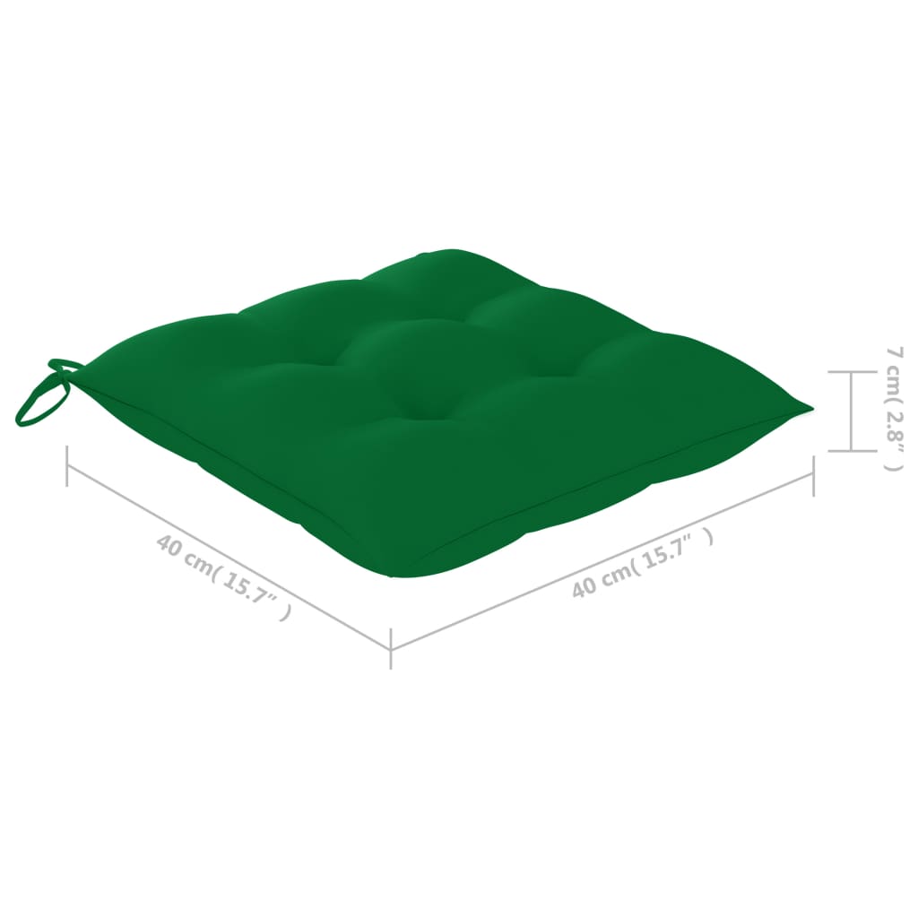vidaXL 3-daļīgs bistro mēbeļu komplekts, zaļi matrači, masīvs tīkkoks