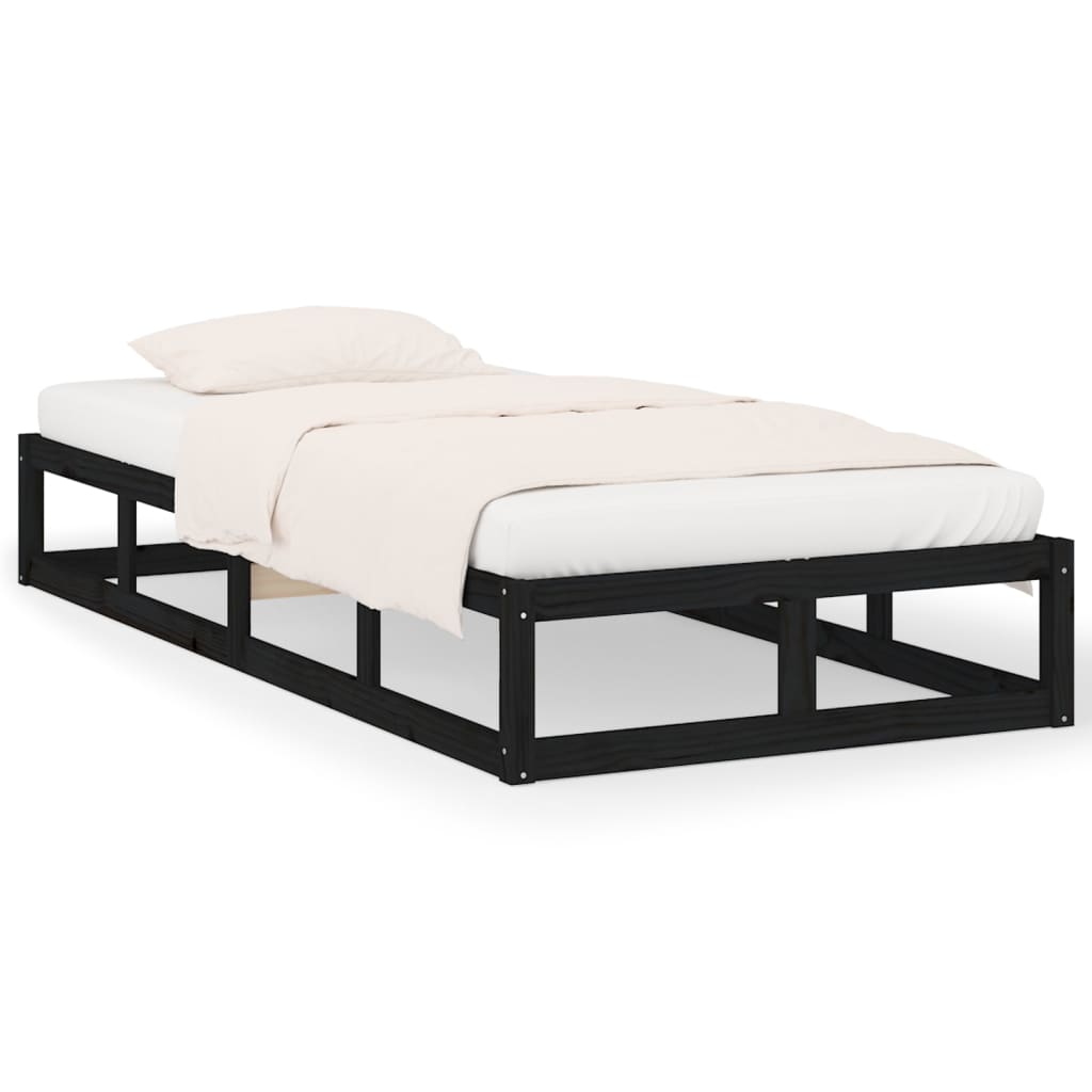 vidaXL gultas rāmis, melns, 90x190 cm, vienvietīgs, masīvkoks