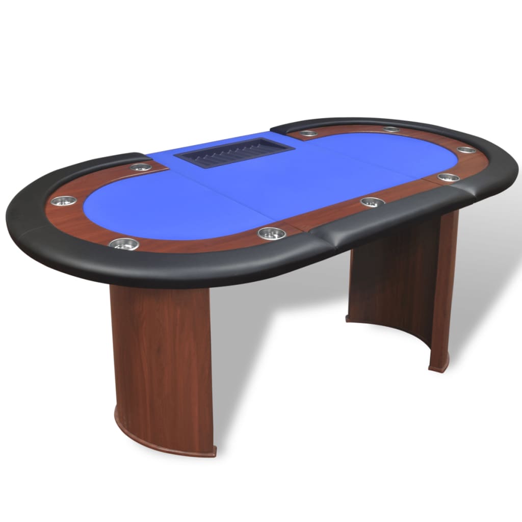 vidaXL pokera galds 10 personām ar vietu dīlerim, žetonu paplāte, zils
