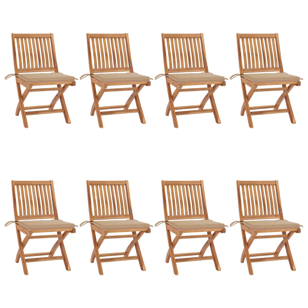 vidaXL saliekami dārza krēsli ar matračiem, 8 gab., masīvs tīkkoks