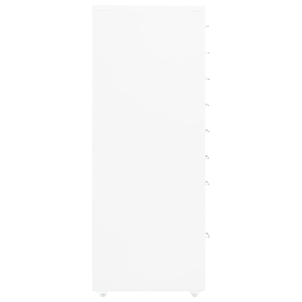 vidaXL failu skapis ar riteņiem, balts, 28x41x109 cm, metāls