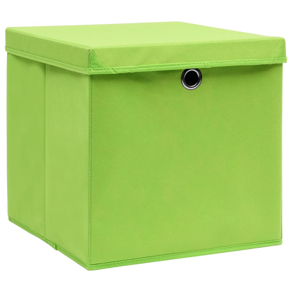vidaXL uzglabāšanas kastes ar vāku, 4 gab., zaļas, 32x32x32 cm