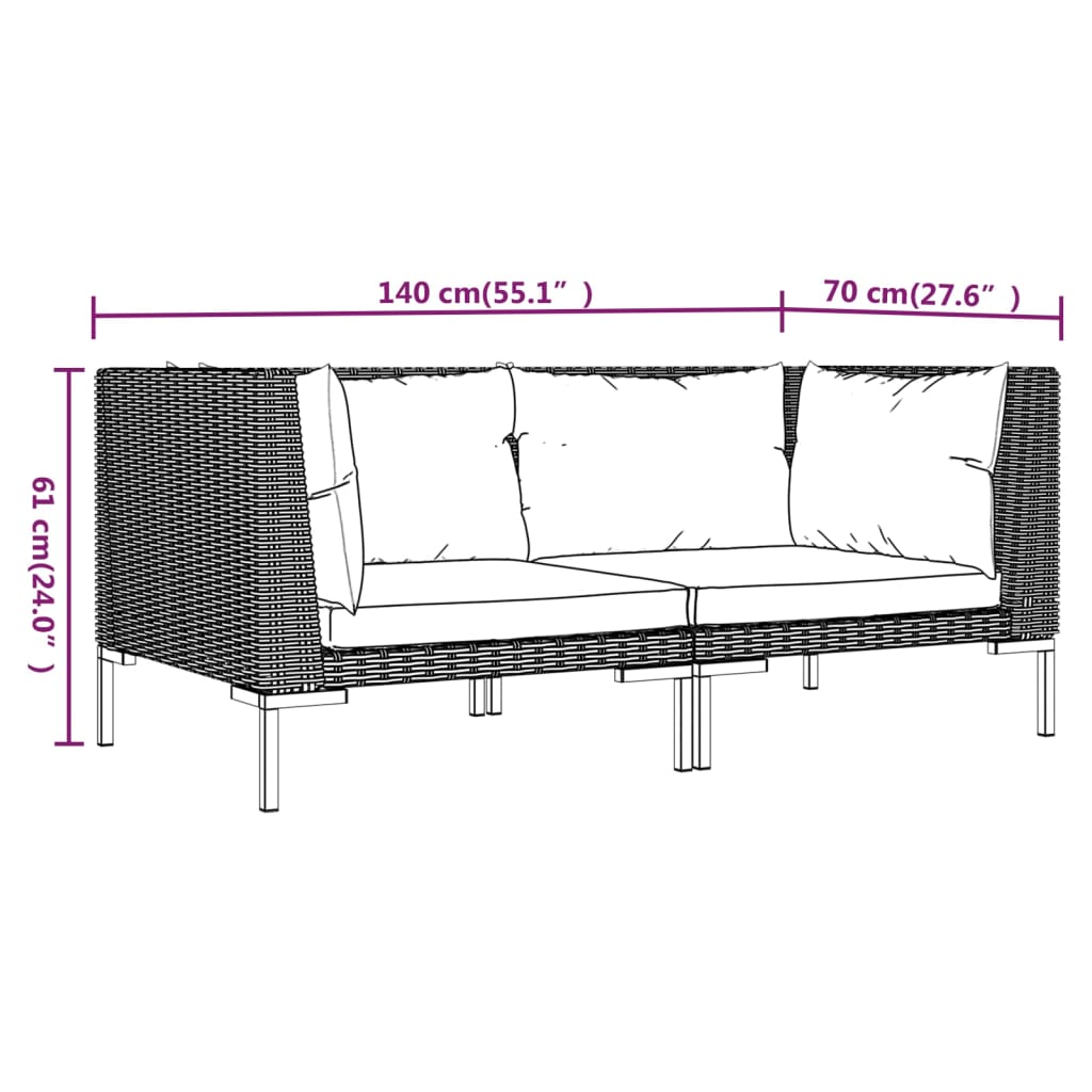 vidaXL dārza dīvāni, 2 gab., ar matračiem, PE rotangpalmas pinums
