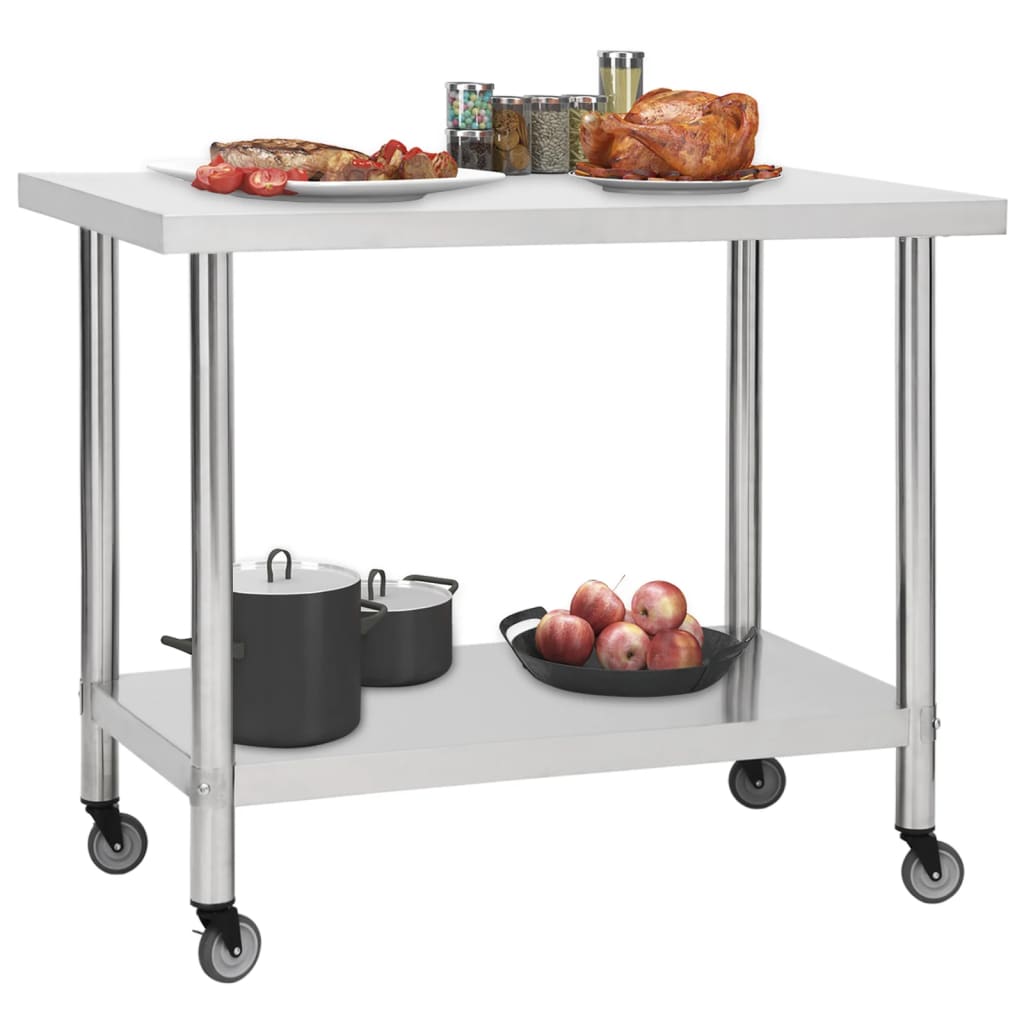 vidaXL virtuves darba galds, 100x45x85 cm, nerūsējošs tērauds
