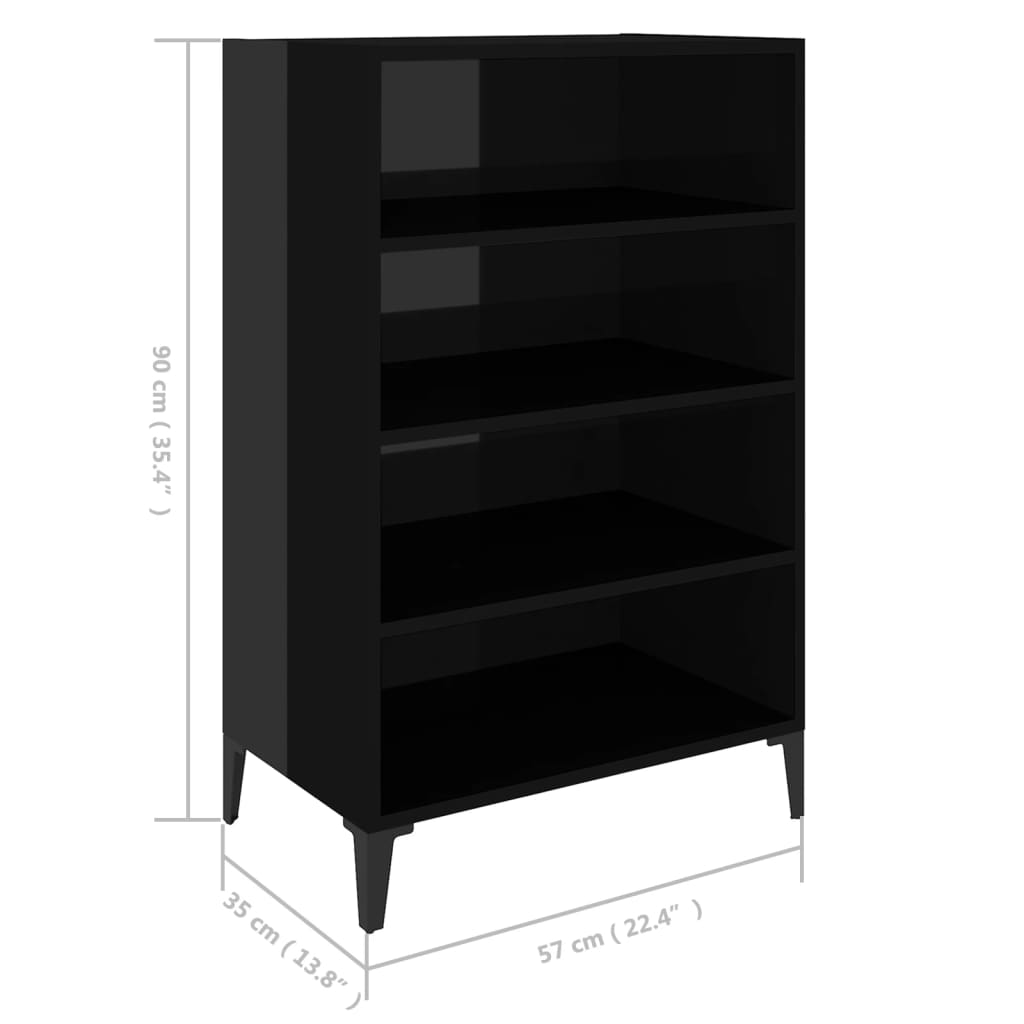 vidaXL kumode, spīdīgi melna, 57x35x90 cm, skaidu plāksne