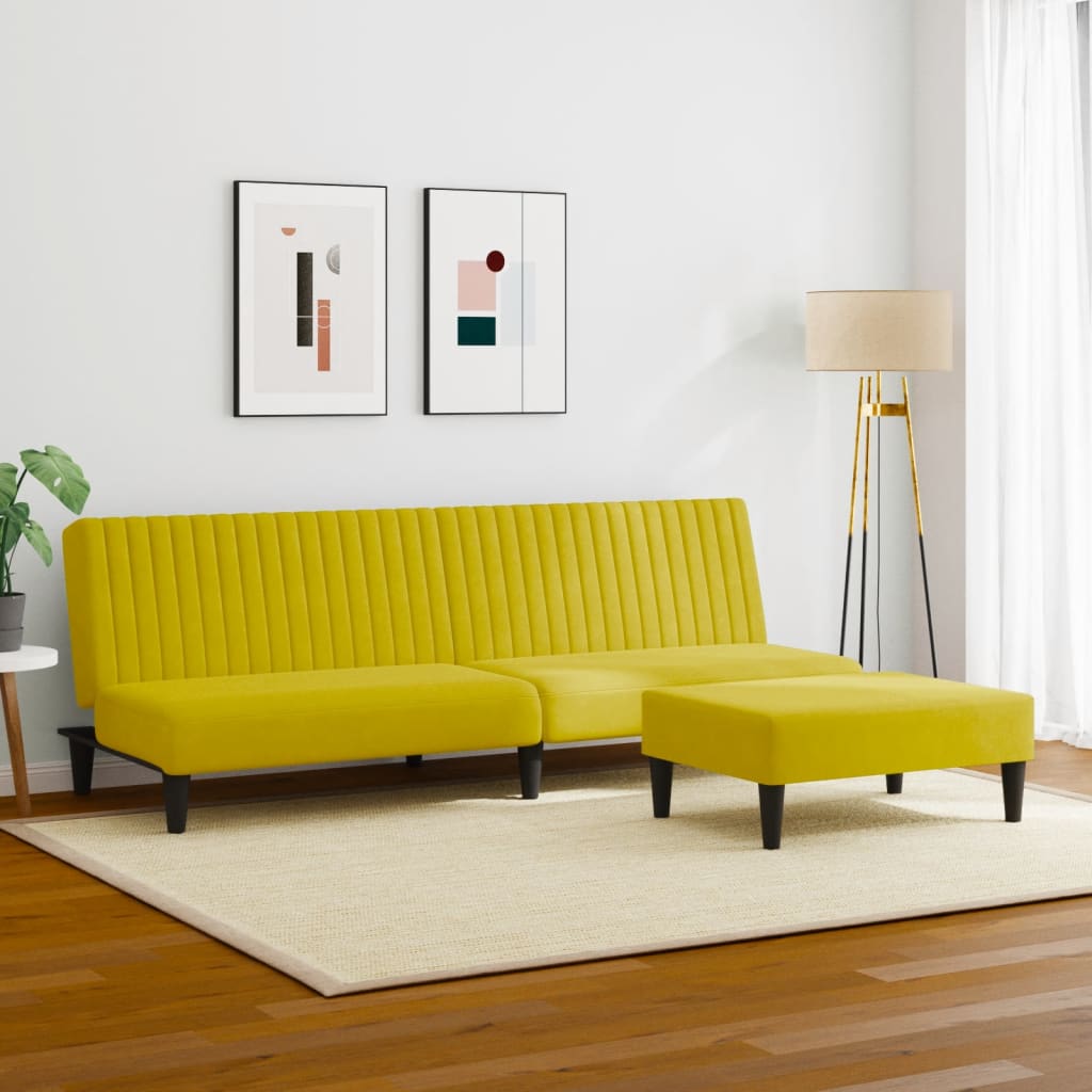 vidaXL divdaļīgs dīvānu komplekts, dzeltens samts