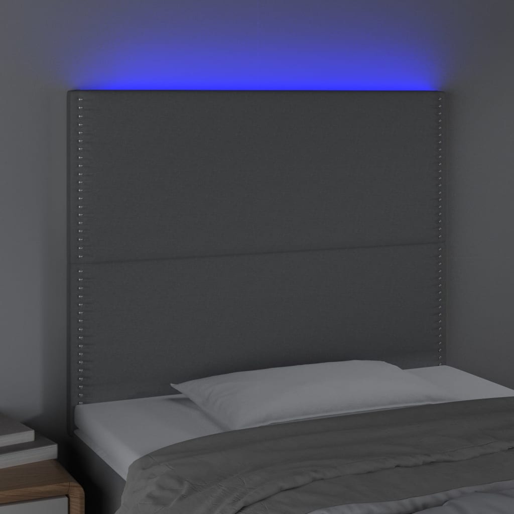 vidaXL gultas galvgalis ar LED, 90x5x118/128 cm, gaiši pelēks audums