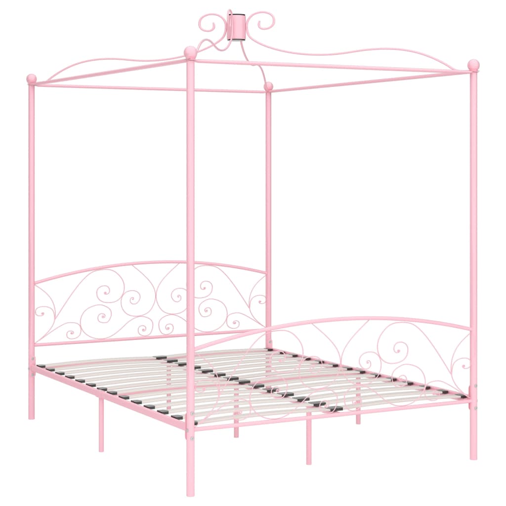 vidaXL gultas rāmis ar nojumi, rozā, metāls, 180x200 cm