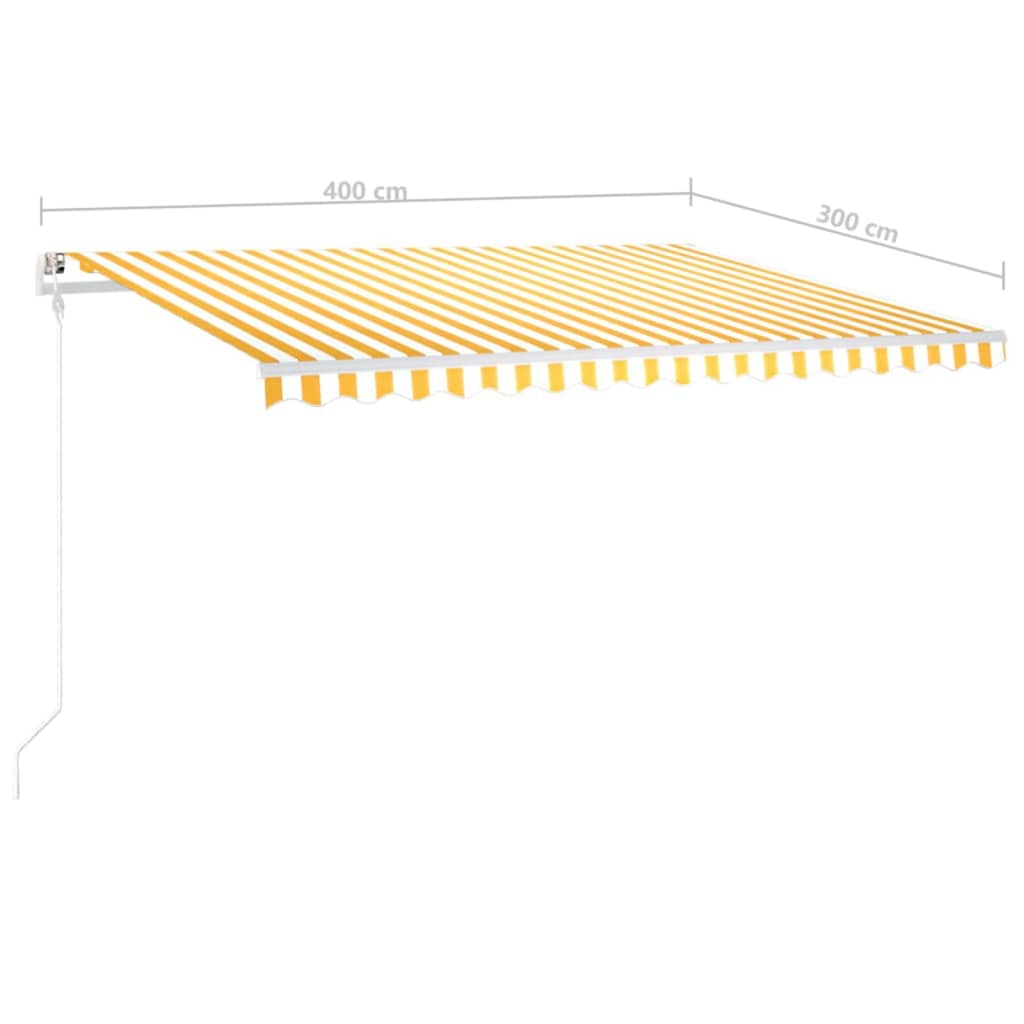 vidaXL izvelkama markīze ar LED, 4x3 m, manuāla, dzelteni balta