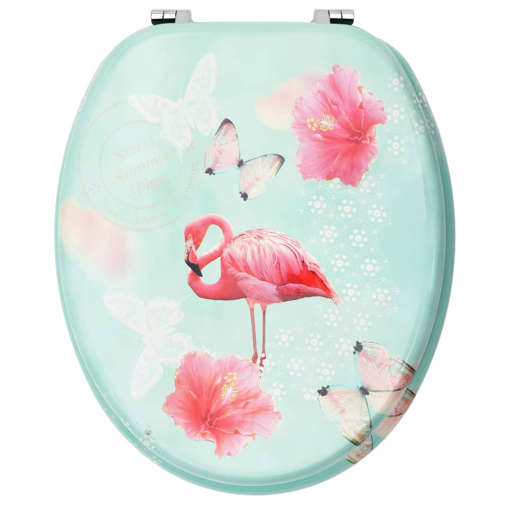 vidaXL tualetes poda sēdeklis ar vāku, MDF, flamingo dizains