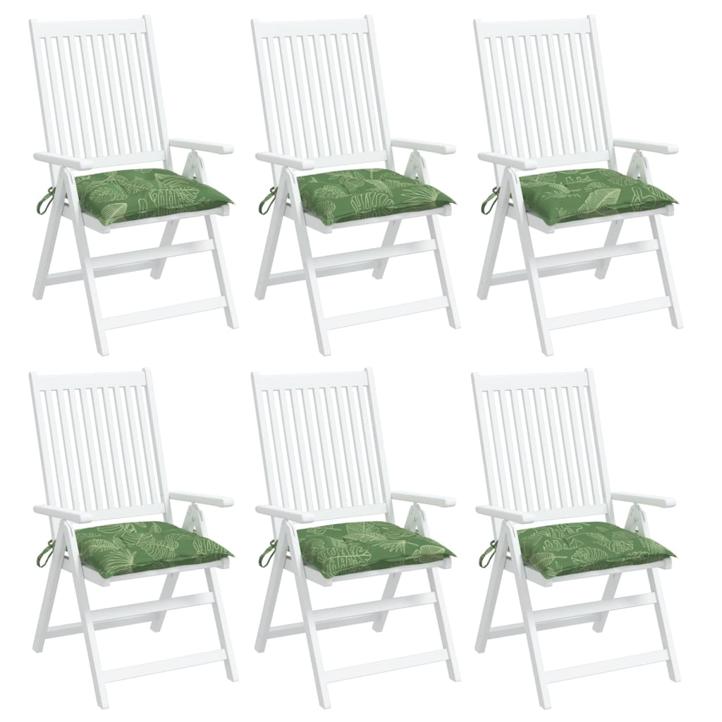 vidaXL krēslu matrači, 6 gab., 40x40x7 cm, audums, lapu apdruka