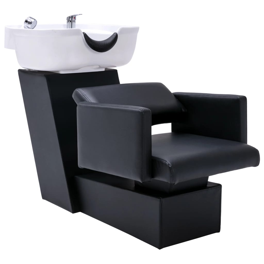 vidaXL frizieru krēsls ar izlietni, melns ar baltu, 129x59x82 cm