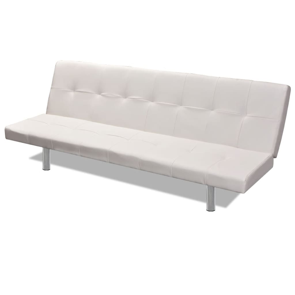 vidaXL izvelkams dīvāns ar 2 spilveniem, krēmbalta mākslīgā āda