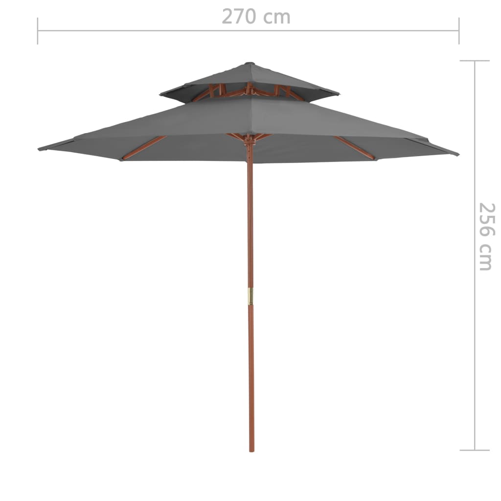 vidaXL saulessargs ar dubultu jumtu, antracītpelēks, 270 cm, koka kāts