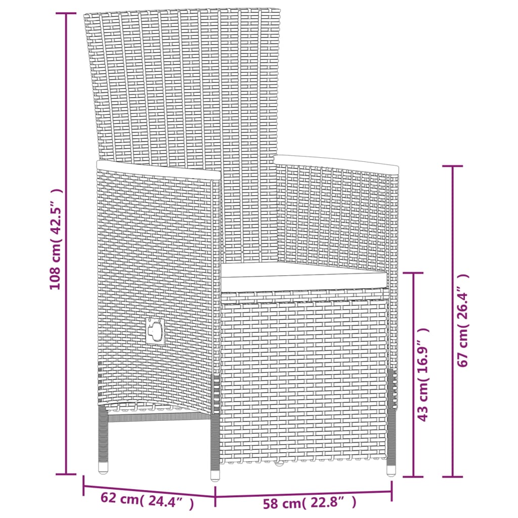 vidaXL 7-daļīgs dārza mēbeļu komplekts ar matračiem, melns