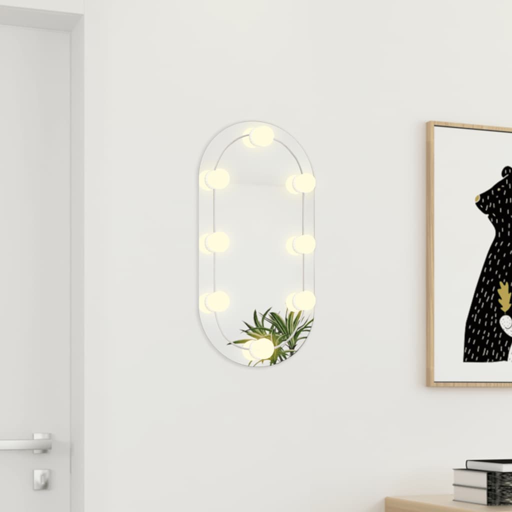 vidaXL spogulis ar LED gaismām, 60x30 cm, stikls, ovāls