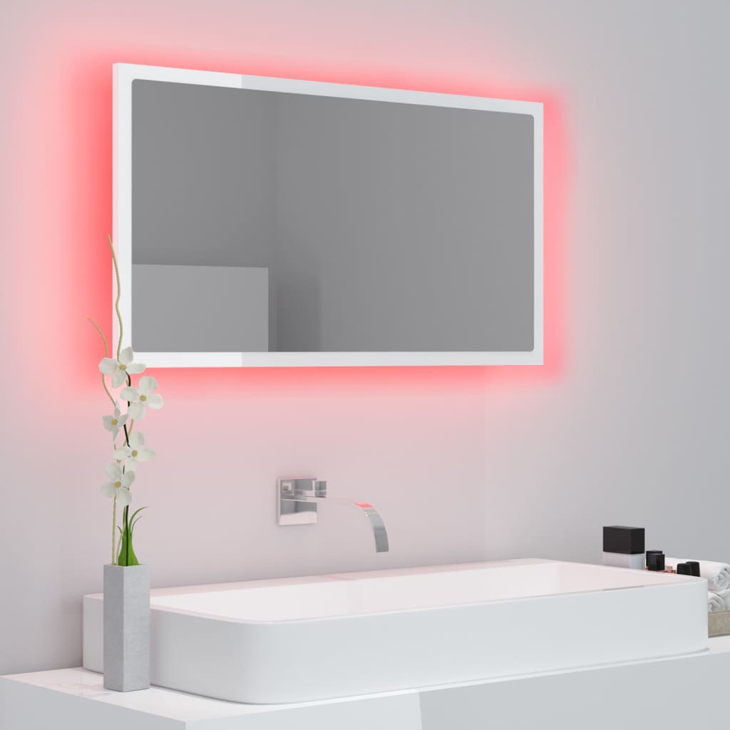 vidaXL vannasistabas spogulis, LED, spīdīgi balts, 80x8,5x37cm, akrils