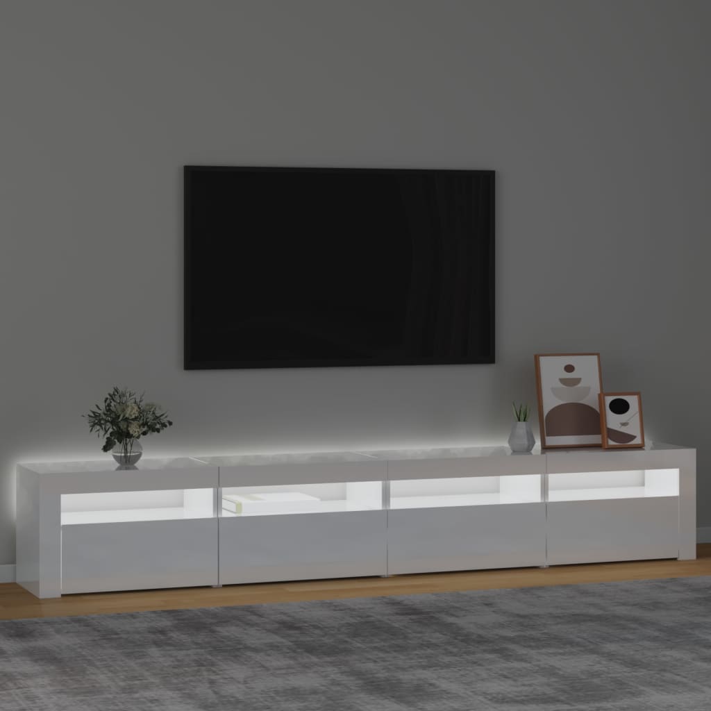 vidaXL TV skapītis ar LED apgaismojumu, spīdīgi balts, 240x35x40 cm