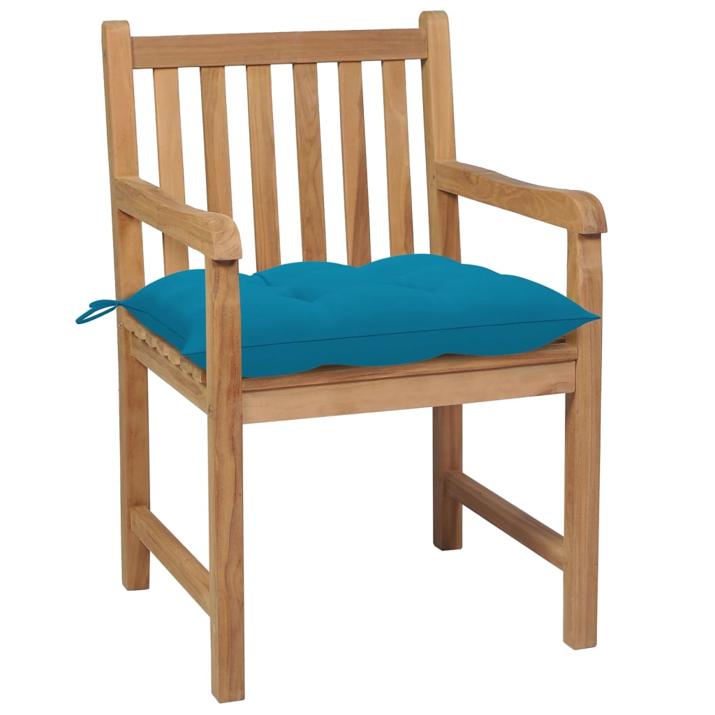 vidaXL dārza krēsli, gaiši zili matrači, 6 gab., masīvs tīkkoks