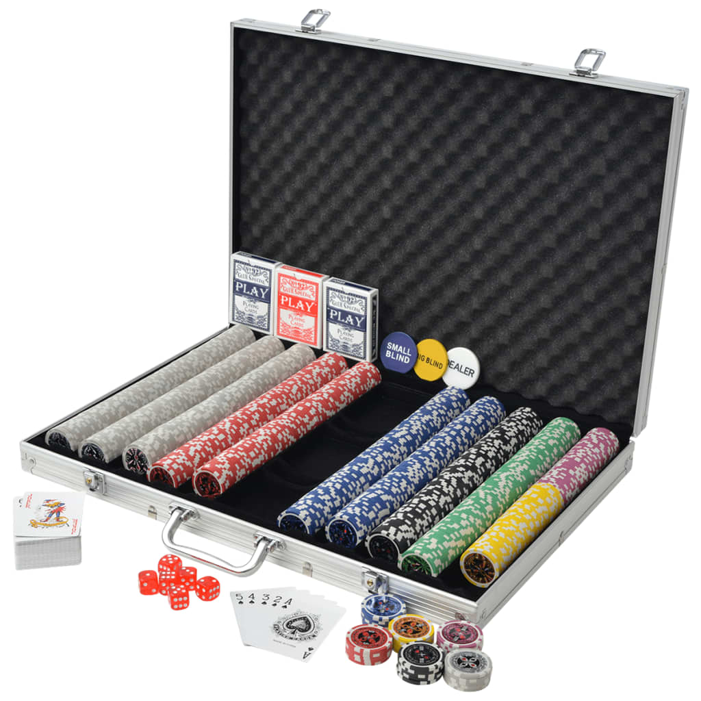 vidaXL pokera komplekts ar 1000 alumīnija lāzeruzlīmju žetoniem
