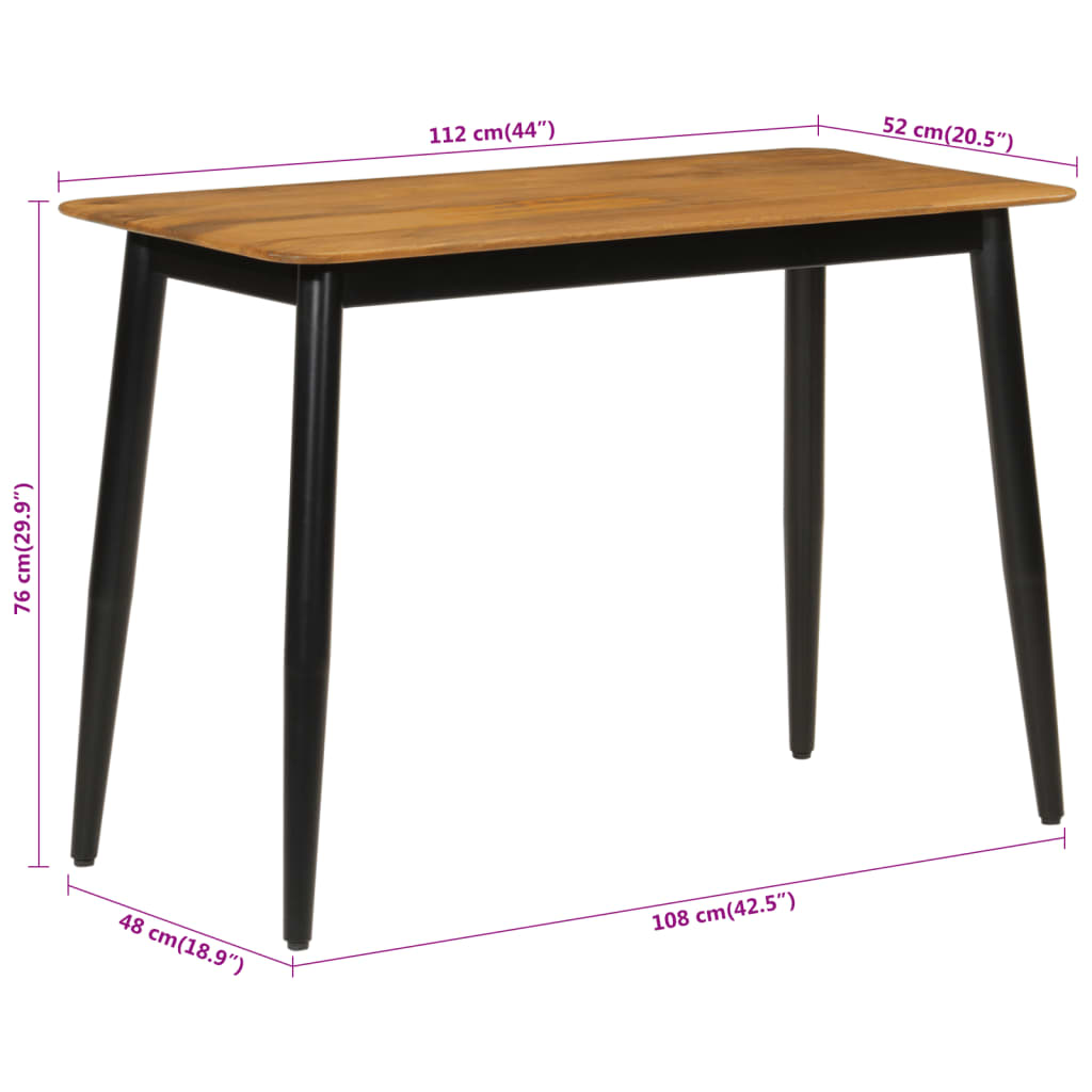 vidaXL virtuves galds, 112x52x76 cm, mango masīvkoks un dzelzs