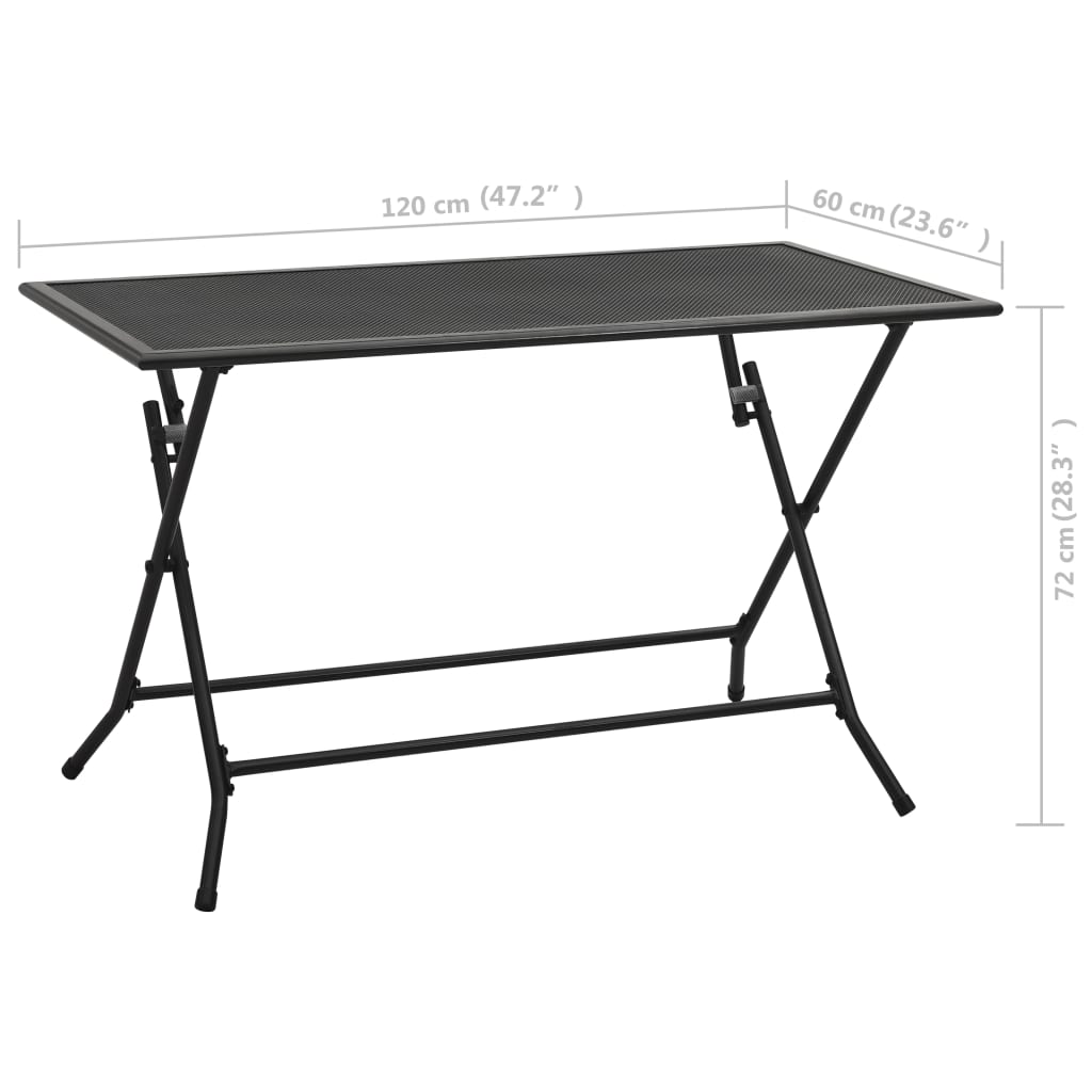 vidaXL saliekams galds, 120x60x72 cm, sieta dizains, pelēks, tērauds