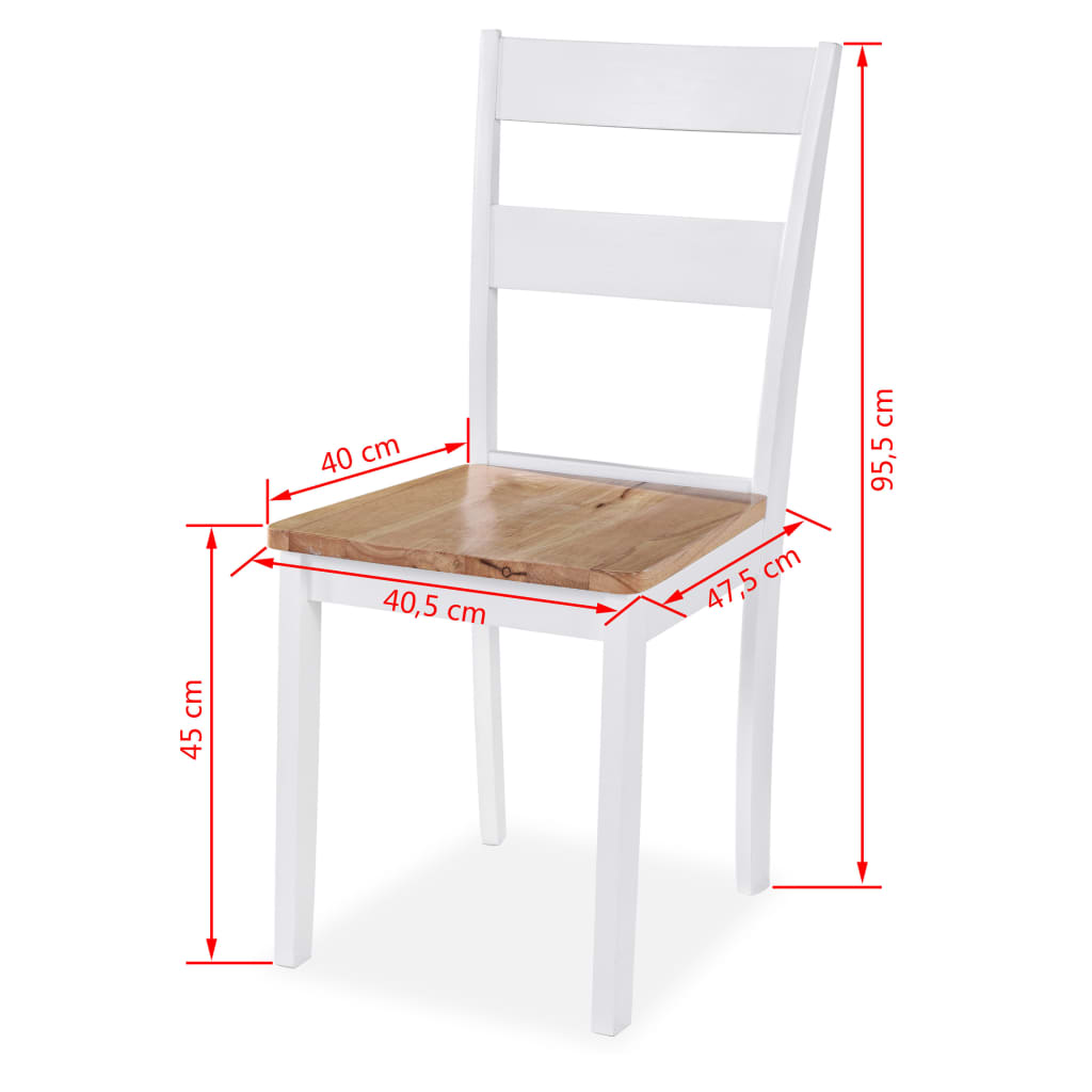 vidaXL virtuves krēsli, 6 gab., balti, masīvs gumijkoks