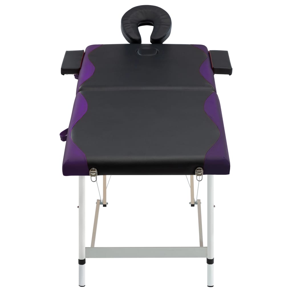 vidaXL saliekams masāžas galds, 2 daļas, alumīnijs, melns ar violetu