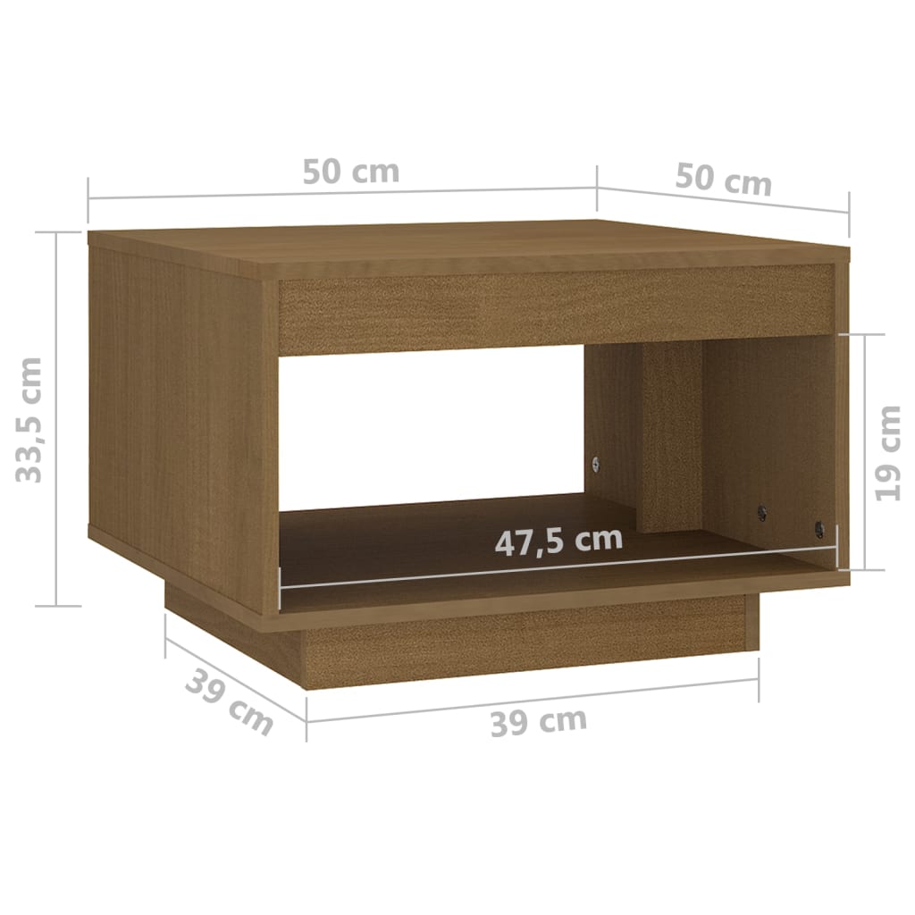 vidaXL kafijas galdiņš, medus brūns, 50x50x33,5 cm, priedes masīvkoks