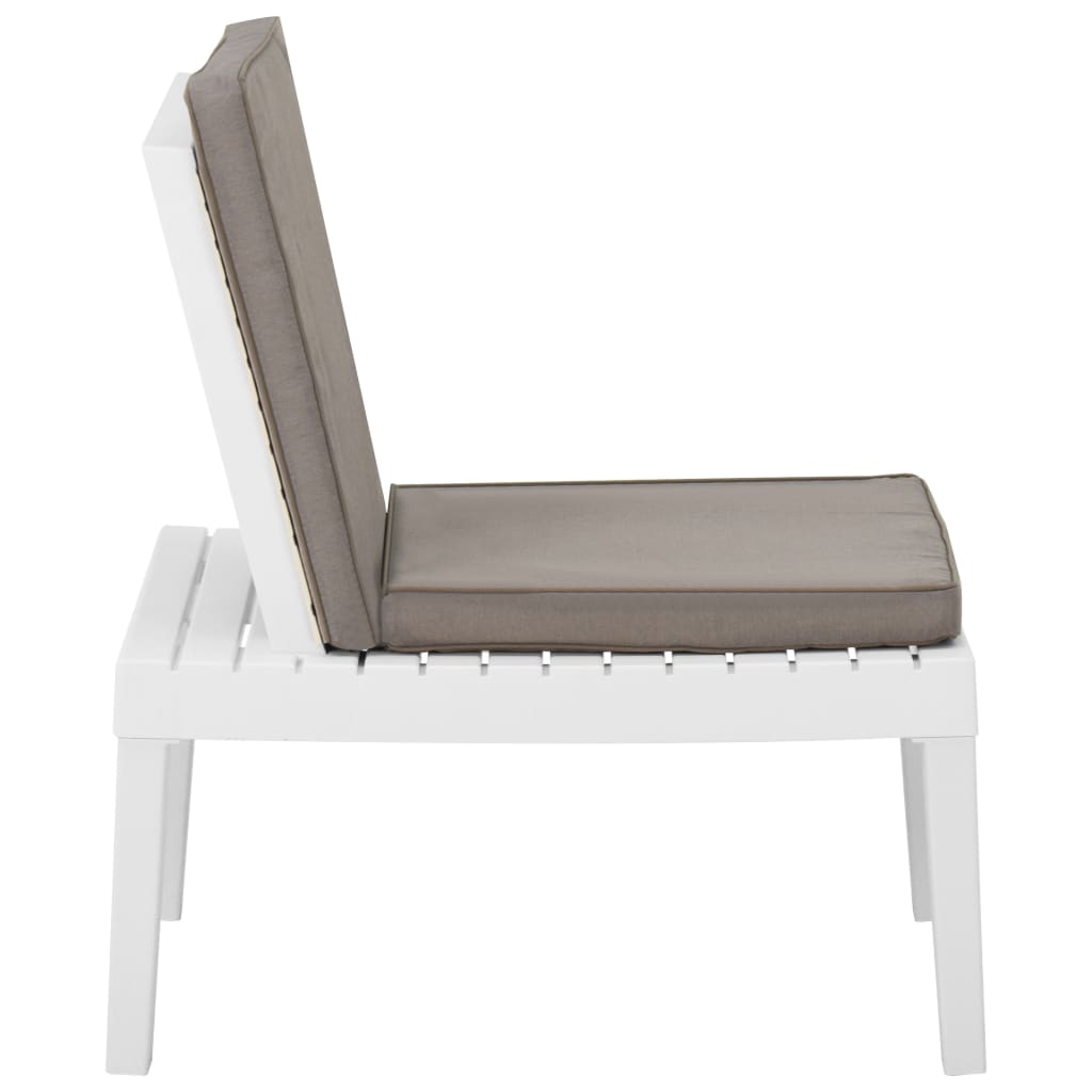 vidaXL dārza atpūtas krēsls ar matračiem, balta plastmasa