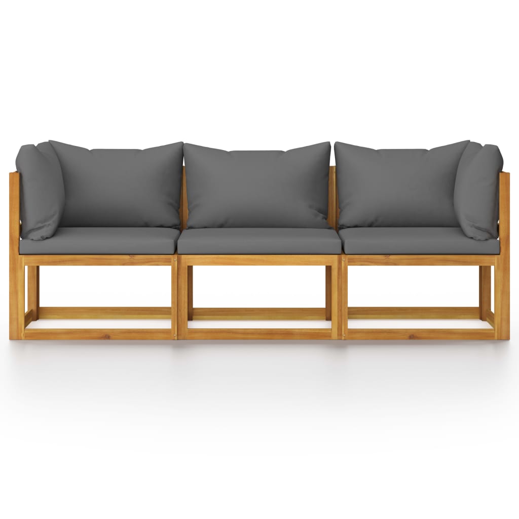 vidaXL trīsvietīgs dārza dīvāns ar spilveniem, akācijas masīvkoks