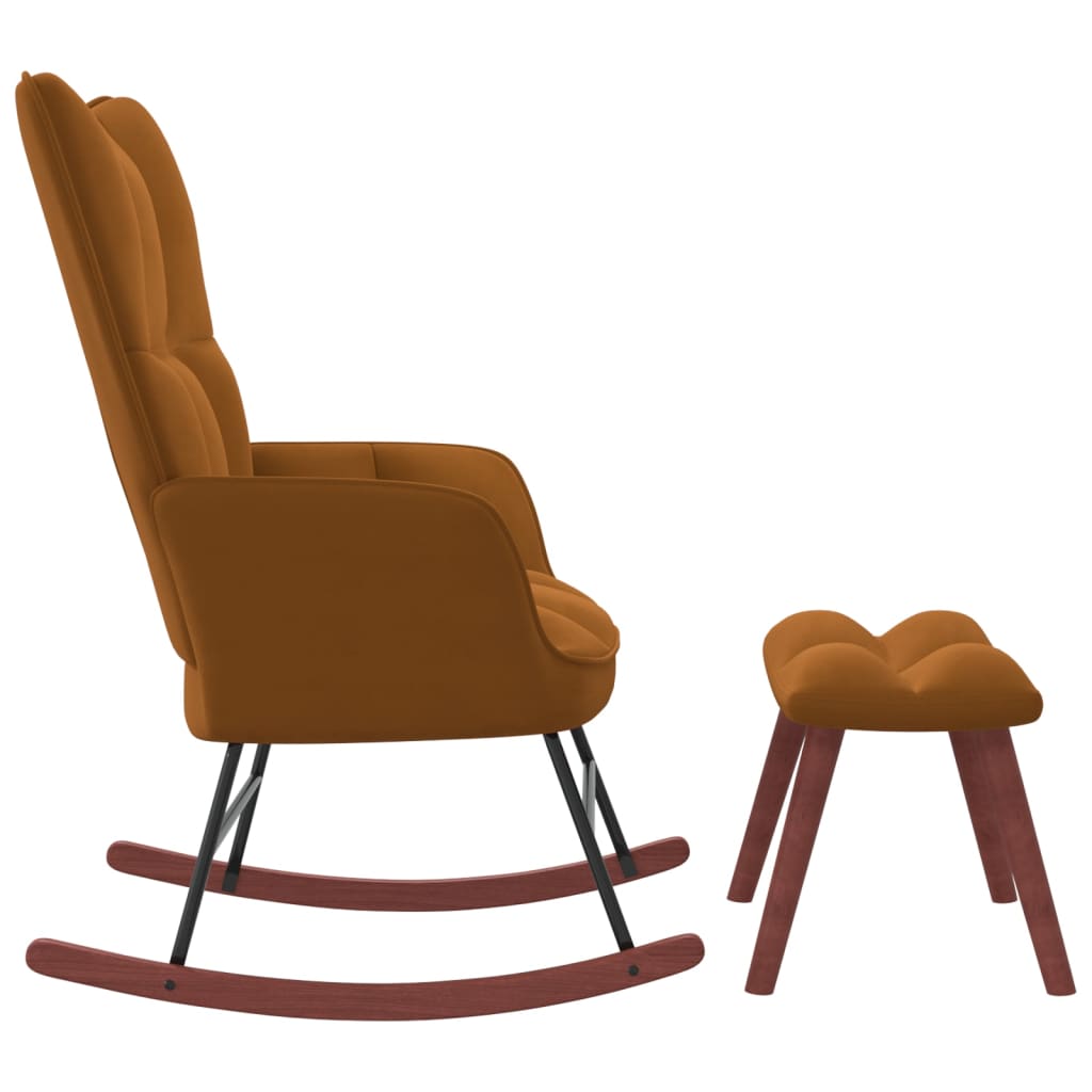 vidaXL šūpuļkrēsls ar kāju balstu, brūns samts