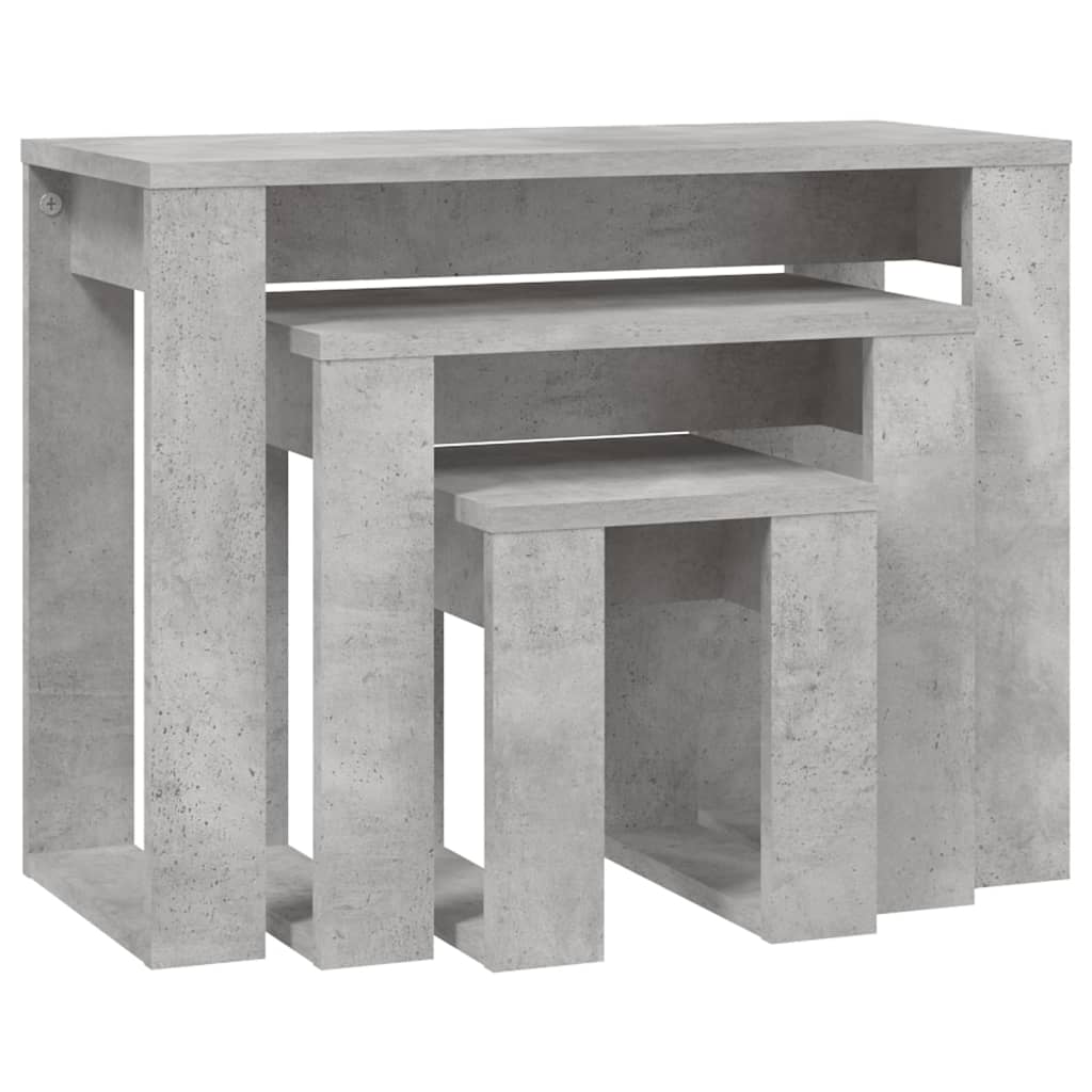 vidaXL galdiņi, 3 gab., sabīdāmi, betona pelēki, inženierijas koks