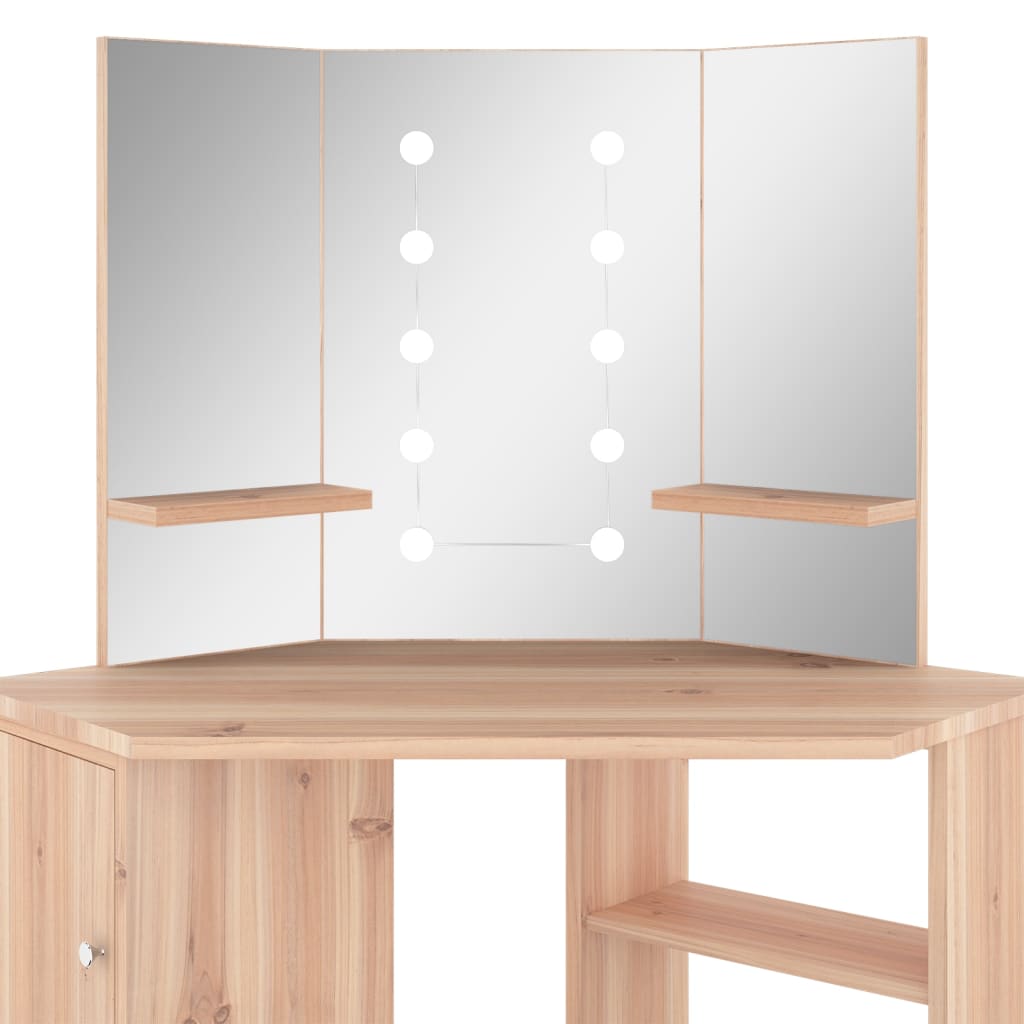 vidaXL stūra spoguļgaldiņš ar LED, ozolkoka krāsā, 111x54x141,5 cm