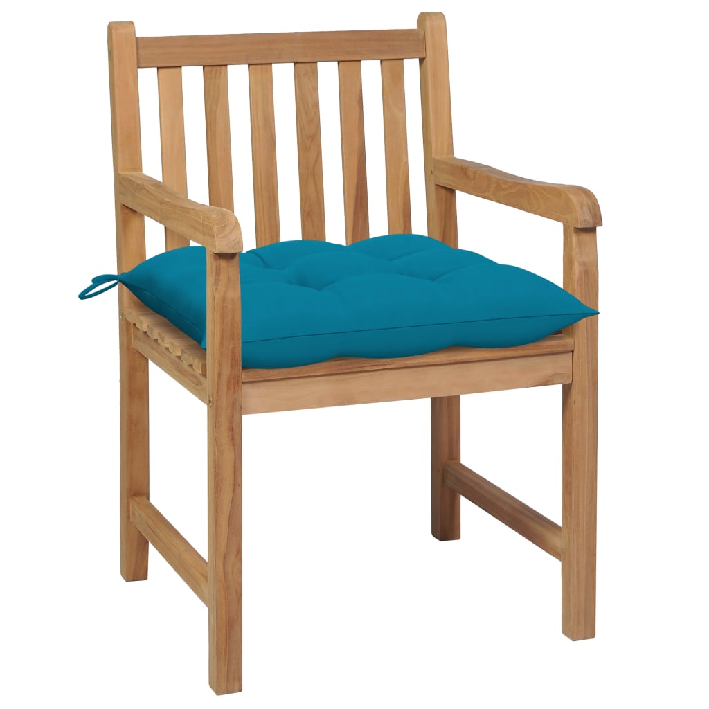 vidaXL dārza krēsli, 2 gab., gaiši zili matrači, masīvs tīkkoks