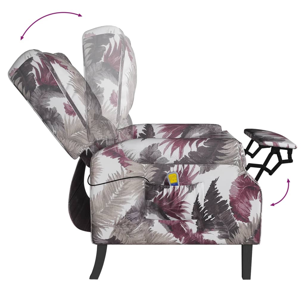 vidaXL masāžas krēsls, atgāžams, ziedu raksts, audums
