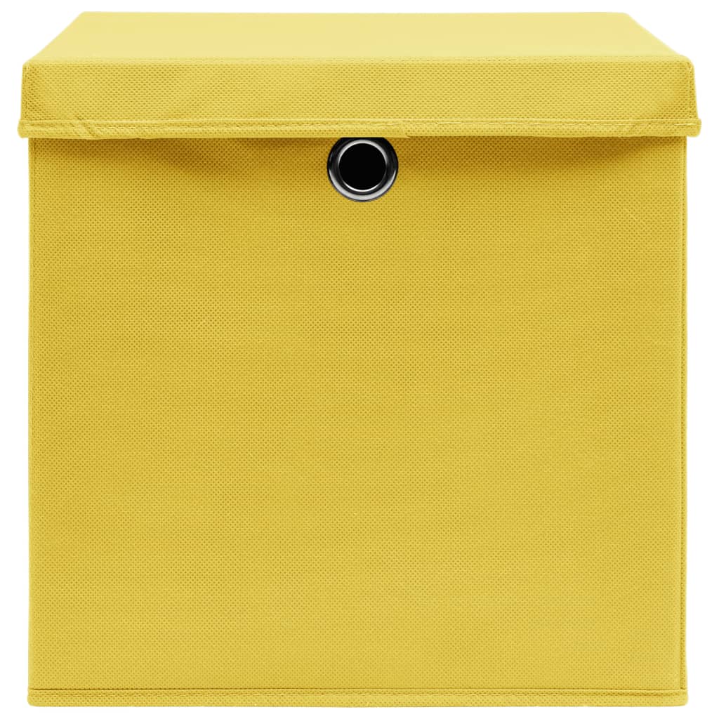 vidaXL uzglabāšanas kastes ar vāku, 10 gab., dzeltenas, 28x28x28 cm