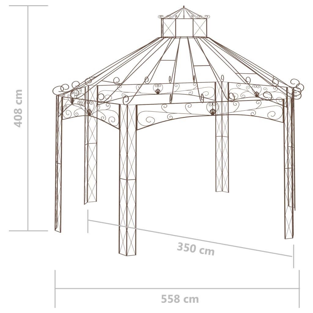 vidaXL dārza paviljons, 558x350x408 cm, antīki brūna dzelzs