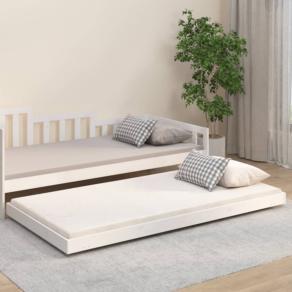 vidaXL gultas rāmis, balts, 100x200 cm, priedes masīvkoks