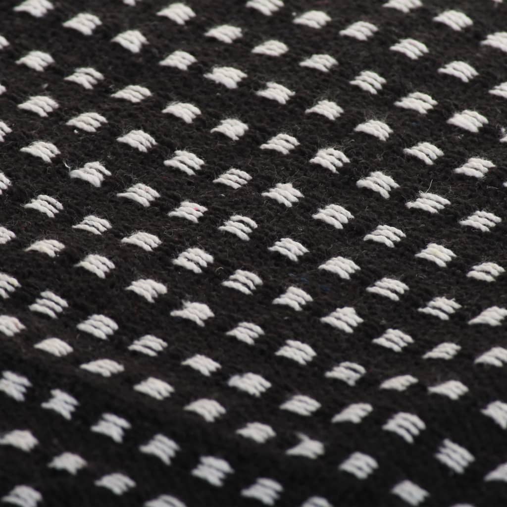 vidaXL pleds, 220x250 cm, kokvilna, melns ar kvadrātiņiem