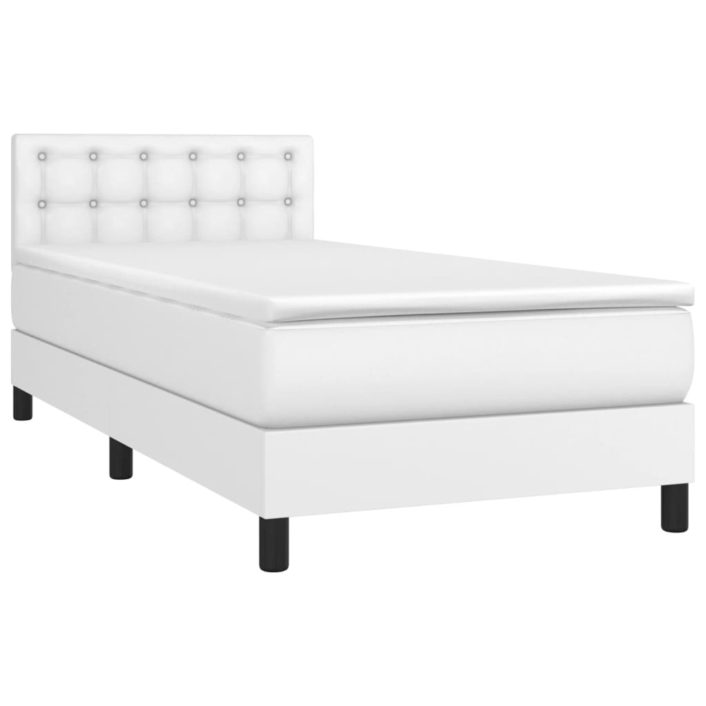 vidaXL atsperu gulta ar matraci, LED, balta, 90x200 cm, mākslīgā āda