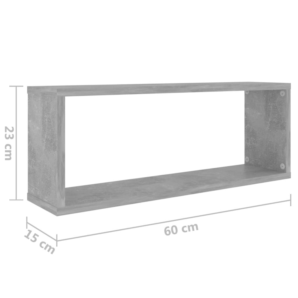 vidaXL sienas plaukti, 4 gab., betonpelēki, 60x15x23cm, skaidu plāksne