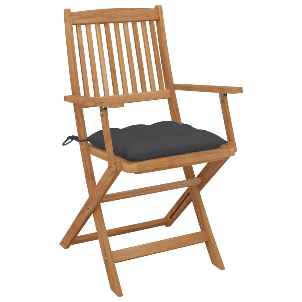 vidaXL saliekami dārza krēsli ar spilveniem, 6 gb., akācijas masīvkoks