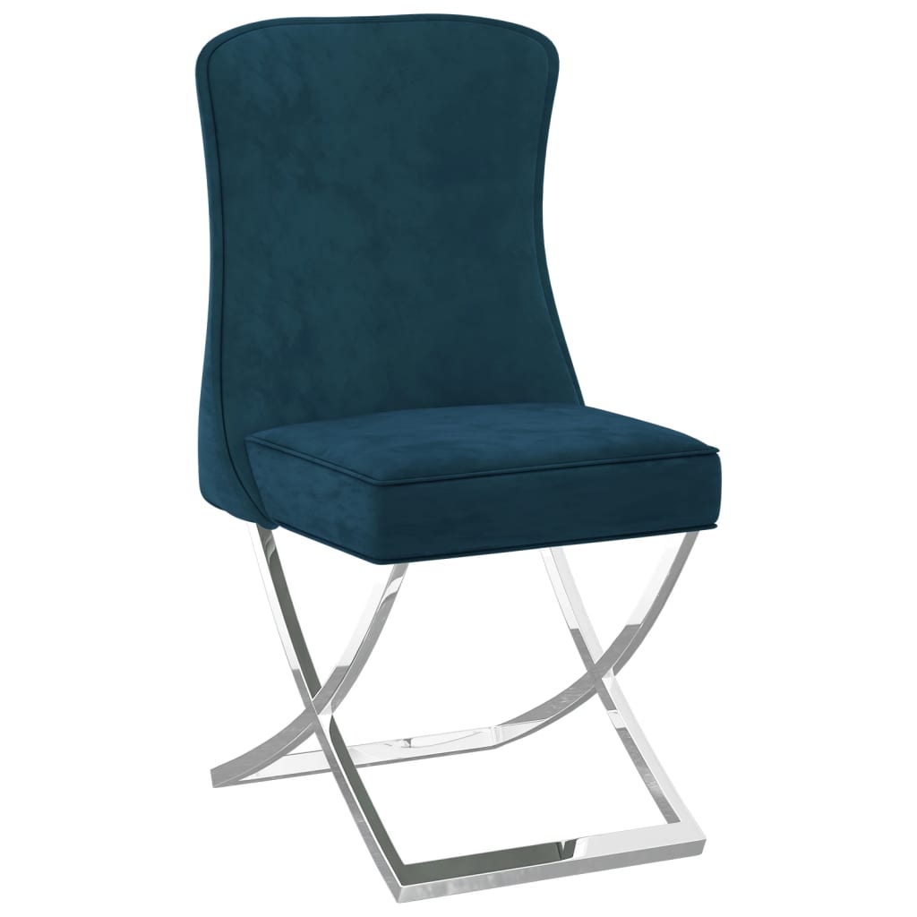 vidaXL virtuves krēsls, zils, 53x52x98 cm, samts, nerūsējošs tērauds