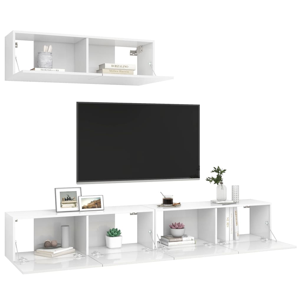 vidaXL 3-daļīgs TV skapītis, skaidu plāksne, spīdīgi balts