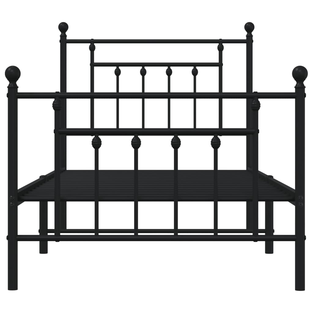 vidaXL gultas rāmis ar galvgali un kājgali, melns metāls, 90x190 cm