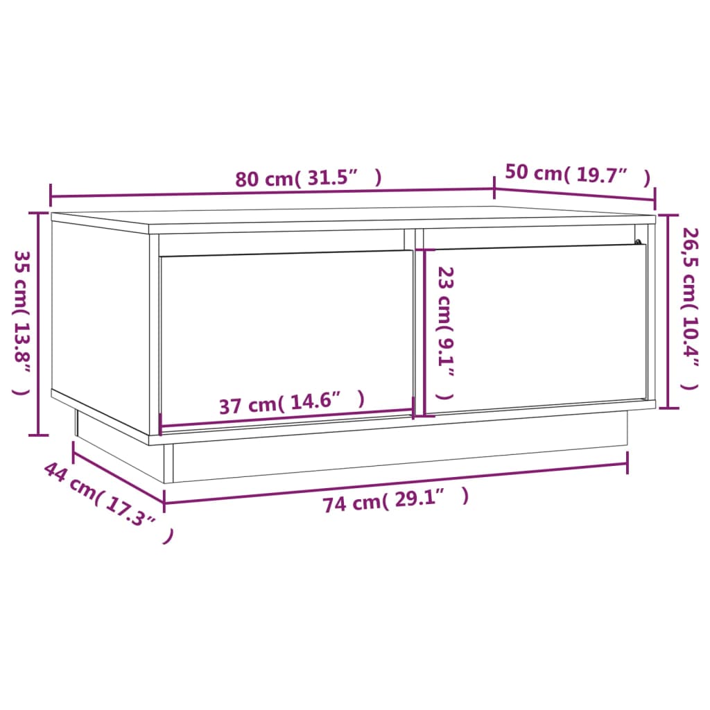 vidaXL kafijas galdiņš, pelēks, 80x50x35 cm, priedes masīvkoks