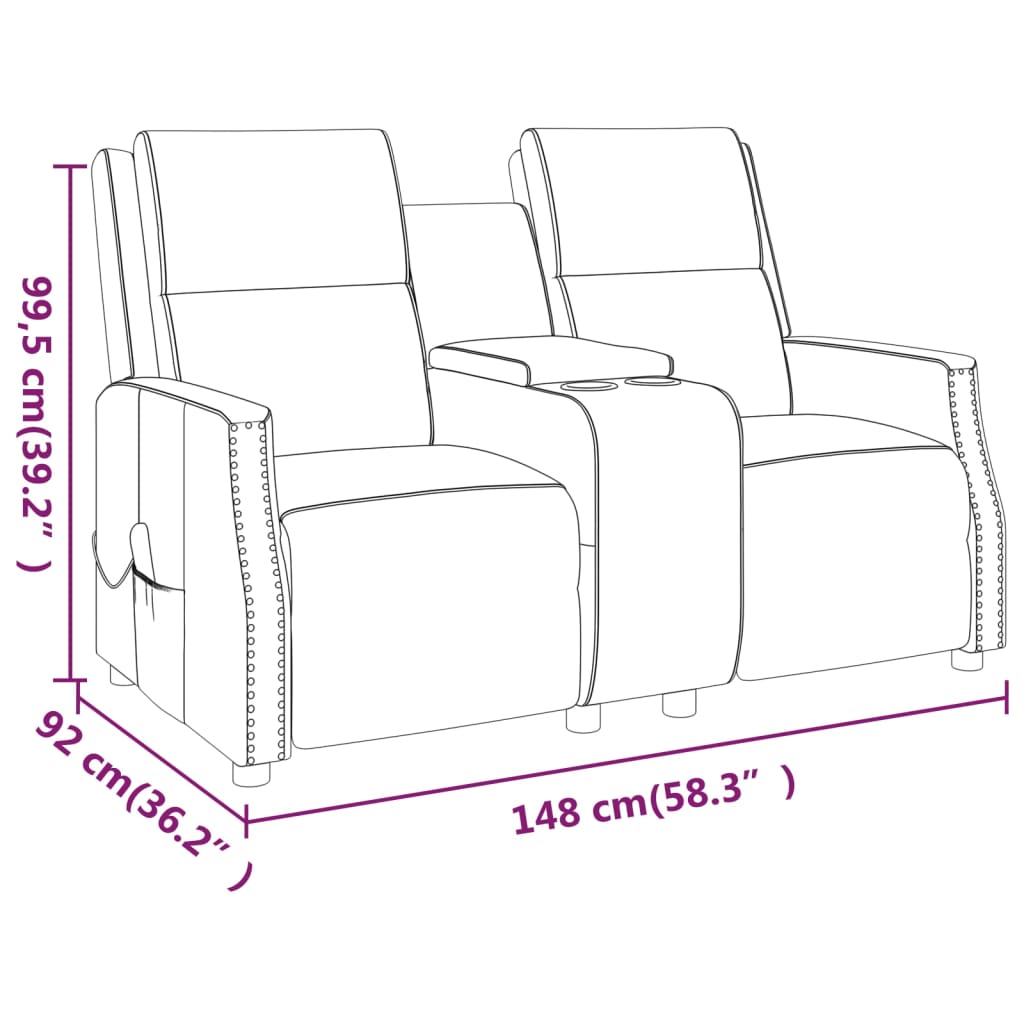 vidaXL divvietīgs masāžas krēsls ar glāžu turētāju, melna mākslīgā āda